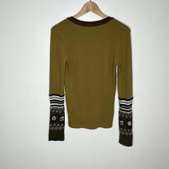 We The Free Mikah Layering Cuff Thermal Top Women Small Green V Neck Cotton Boho - Picture 10 of 12